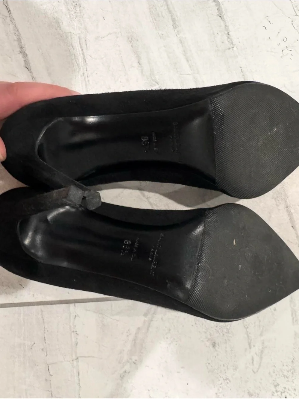 Saint Laurent Black Suede Pointed Pumps with Gold Logo - Picture 3 of 3
